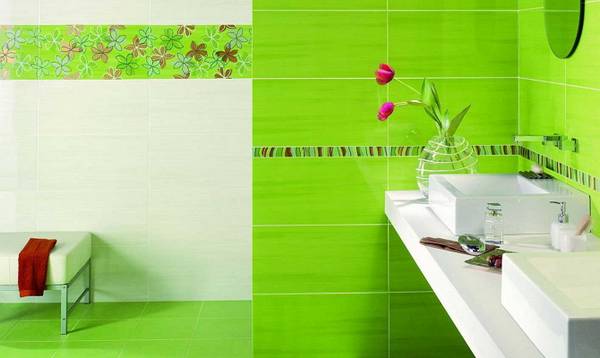 Используем зеленую плитку для ванной комнаты - фото